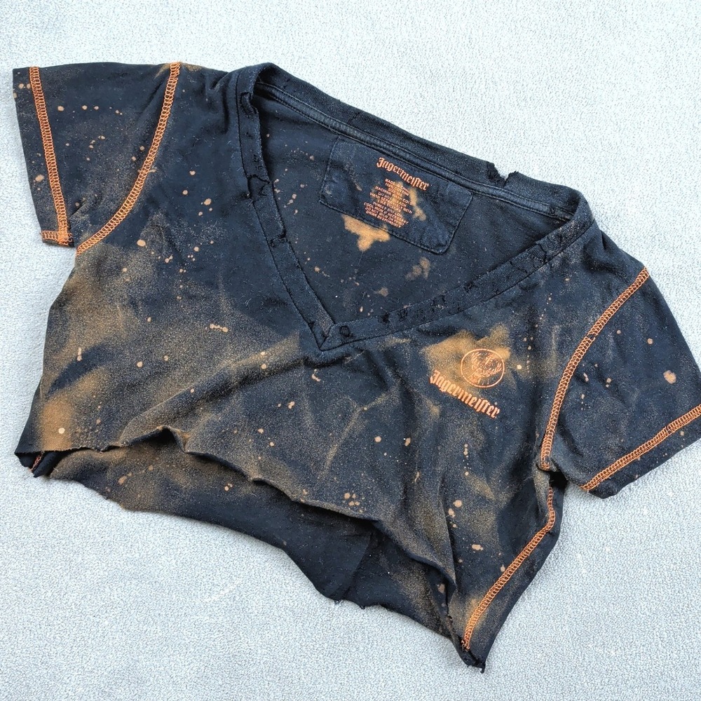 Jagermeister Size M Women Custom Bleach Distressed DIY Crop Top Black Orange